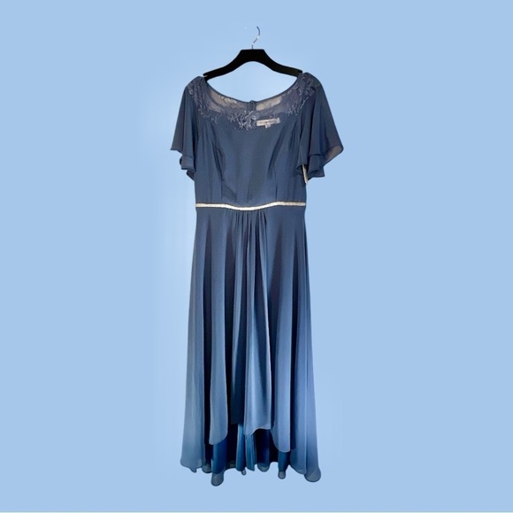 Ever Pretty Flirty Formal Steel Blue Bling Trimmed Waist Dress Lace Sz 12 - Picture 1 of 9